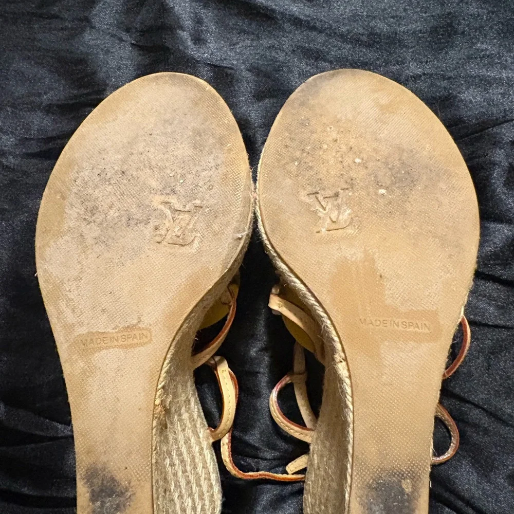 Louis Vuitton Beige Leather and Canvas Sandal with Branded Tag